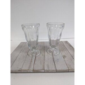 Anchor Hocking Set of 2 Glass Clear Fountainware Sundae Soda Footed Tumbler